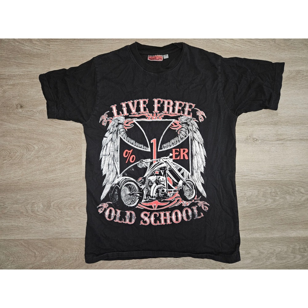 Vintage Sodium Copenhagen Live Free Old School Biker Graphic T-Shirt Black Small